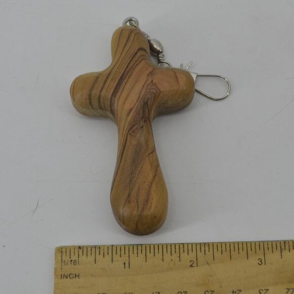 Lot of 2 Crosses Fishing Hooks Hand Carved 3.5" Natural Wood - Picture 6 of 7